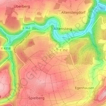 Mapa topográfico Trögelsbach, altitud, relieve