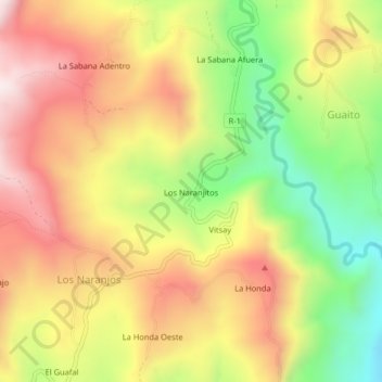 Mapa topográfico Los Naranjitos, altitud, relieve