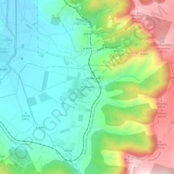 Mapa topográfico Artómaña, altitud, relieve