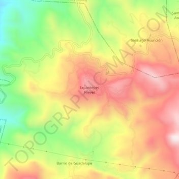 Mapa topográfico Ixpantepec Nieves, altitud, relieve
