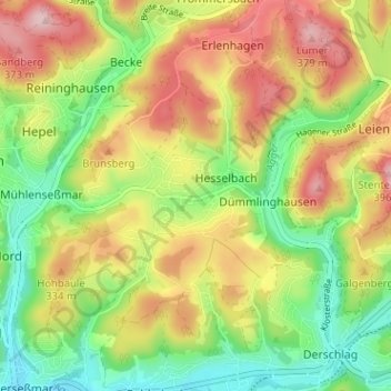 Mapa topográfico Bernberg, altitud, relieve