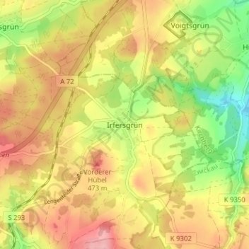 Mapa topográfico Irfersgrün, altitud, relieve