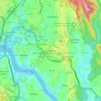 Mapa topográfico Gondomar, altitud, relieve