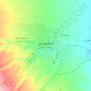 Mapa topográfico San Lorenzo Chiautzingo, altitud, relieve