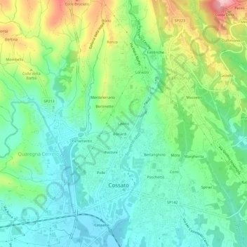 Mapa topográfico Lavino, altitud, relieve