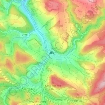 Mapa topográfico Ulfen, altitud, relieve
