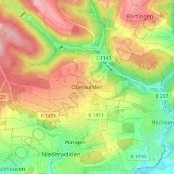 Mapa topográfico Oberwälden, altitud, relieve