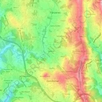 Mapa topográfico Taralhão, altitud, relieve
