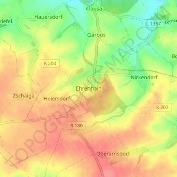 Mapa topográfico Ehrenhain, altitud, relieve