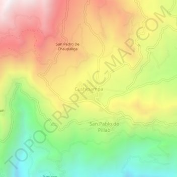 Mapa topográfico Cushipampa, altitud, relieve