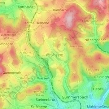Mapa topográfico Windhagen, altitud, relieve