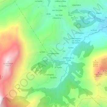 Mapa topográfico La Melandrera, altitud, relieve