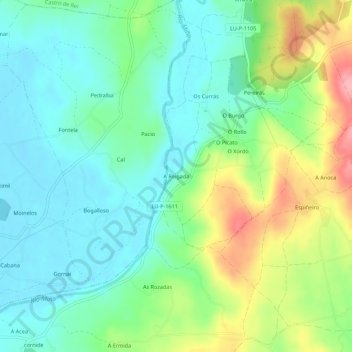 Mapa topográfico A Reigada, altitud, relieve