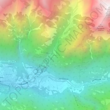 Mapa topográfico Savogno, altitud, relieve
