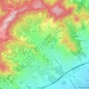 Mapa topográfico Cabrils, altitud, relieve