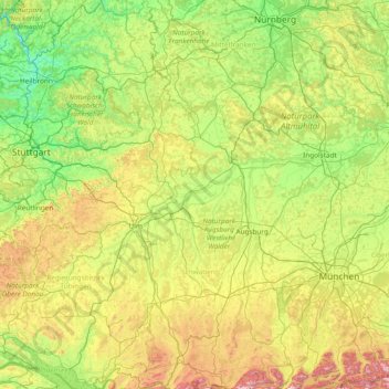 Mapa topográfico Donauried, altitud, relieve