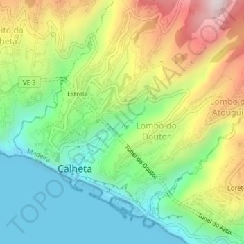 Mapa topográfico Lombo do Doutor, altitud, relieve