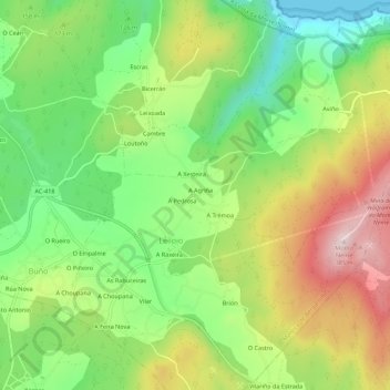 Mapa topográfico Oseiro, altitud, relieve