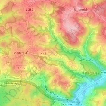 Mapa topográfico Herweg, altitud, relieve