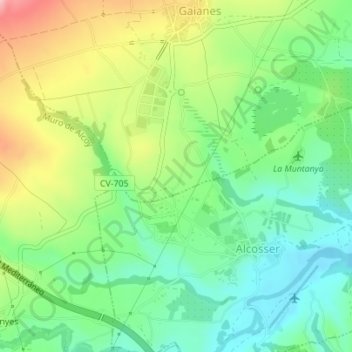 Mapa topográfico Olivereta, altitud, relieve