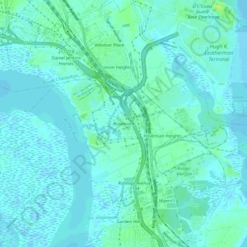 Mapa topográfico Rosemont, altitud, relieve