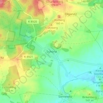 Mapa topográfico Schöna, altitud, relieve