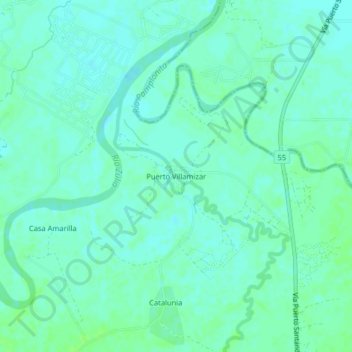 Mapa topográfico Puerto Villamizar, altitud, relieve