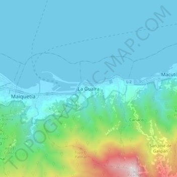 Mapa topográfico La Guaira, altitud, relieve