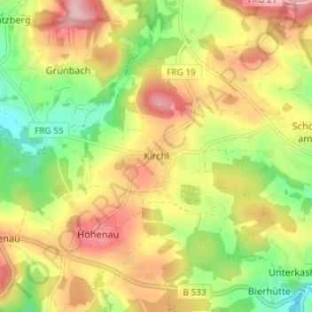 Mapa topográfico Kirchl, altitud, relieve