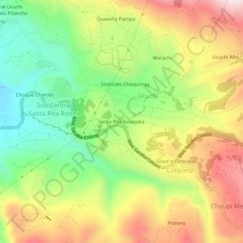 Mapa topográfico Santa Rita Kasapata, altitud, relieve