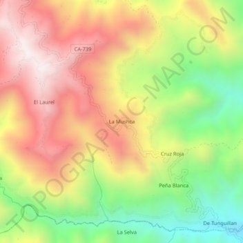 Mapa topográfico La Mushca, altitud, relieve