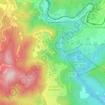 Mapa topográfico Castell de Cabrera, altitud, relieve