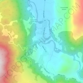 Mapa topográfico Liquiñe, altitud, relieve