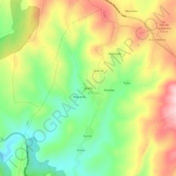 Mapa topográfico Quella, altitud, relieve
