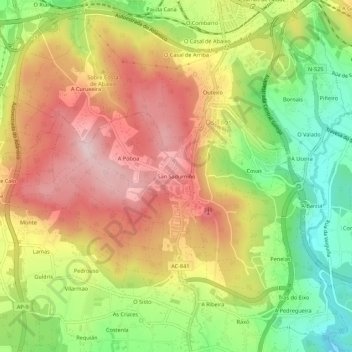 Mapa topográfico San Sadurniño, altitud, relieve