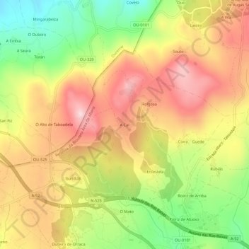 Mapa topográfico A Cal, altitud, relieve