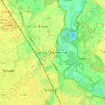 Mapa topográfico Isendorf-Beckwermert, altitud, relieve