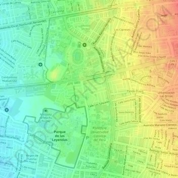 Mapa topográfico Huaca San Miguel, altitud, relieve