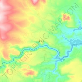 Mapa topográfico Xidhi, altitud, relieve
