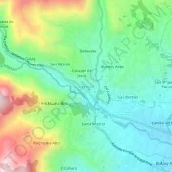 Mapa topográfico Sayausi, altitud, relieve