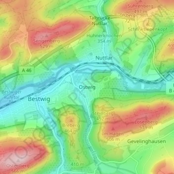 Mapa topográfico Ostwig, altitud, relieve