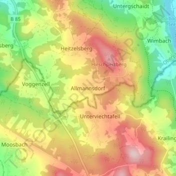 Mapa topográfico Allmannsdorf, altitud, relieve