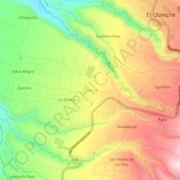 Mapa topográfico Checa, altitud, relieve