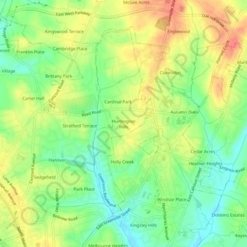 Mapa topográfico Huntington Hills, altitud, relieve