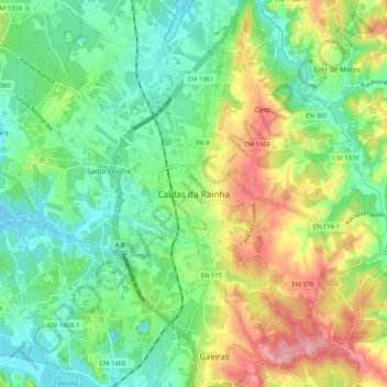 Mapa topográfico Caldas da Rainha, altitud, relieve
