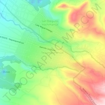 Mapa topográfico Tequexquináhuac, altitud, relieve