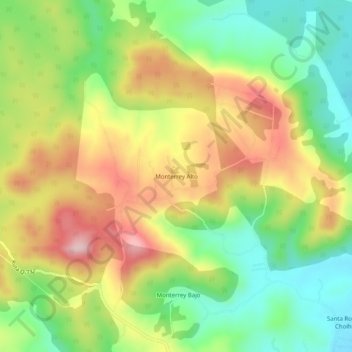 Mapa topográfico Monterrey Alto, altitud, relieve