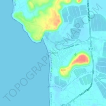 Mapa topográfico Palmar, altitud, relieve