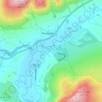 Mapa topográfico Threlkeld Quarry, altitud, relieve