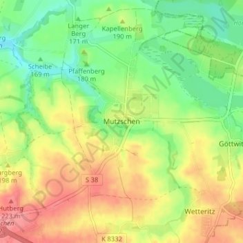 Mapa topográfico Mutzschen, altitud, relieve